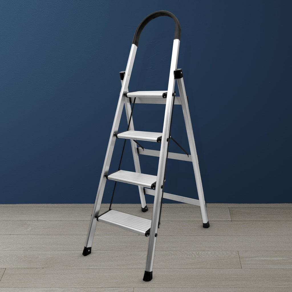 Plantex Premium 4 Step Folding Aluminium Ladder for Home Use/Wide Anti ...