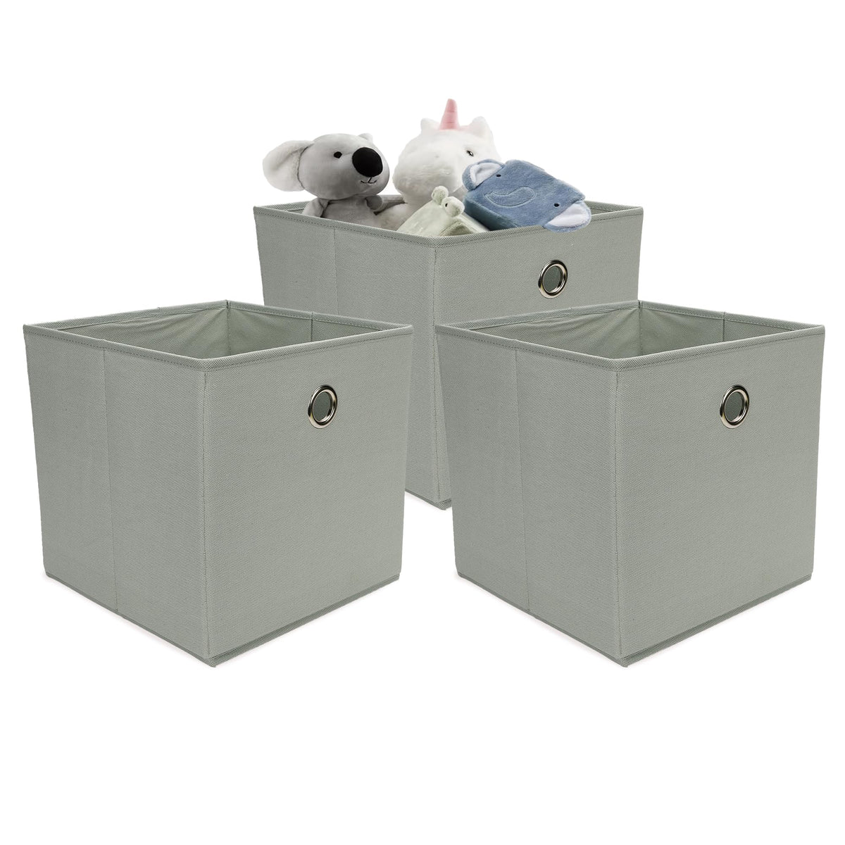 Anko Foldable Storage Cube- Set of 3 | Sturdy Durable Fabric | Strong Eyelets | Sage | Storage Box for Saree, Shirts, Woolens, Books, Toys | 10.6 x 10.6 x 10.6 Inch