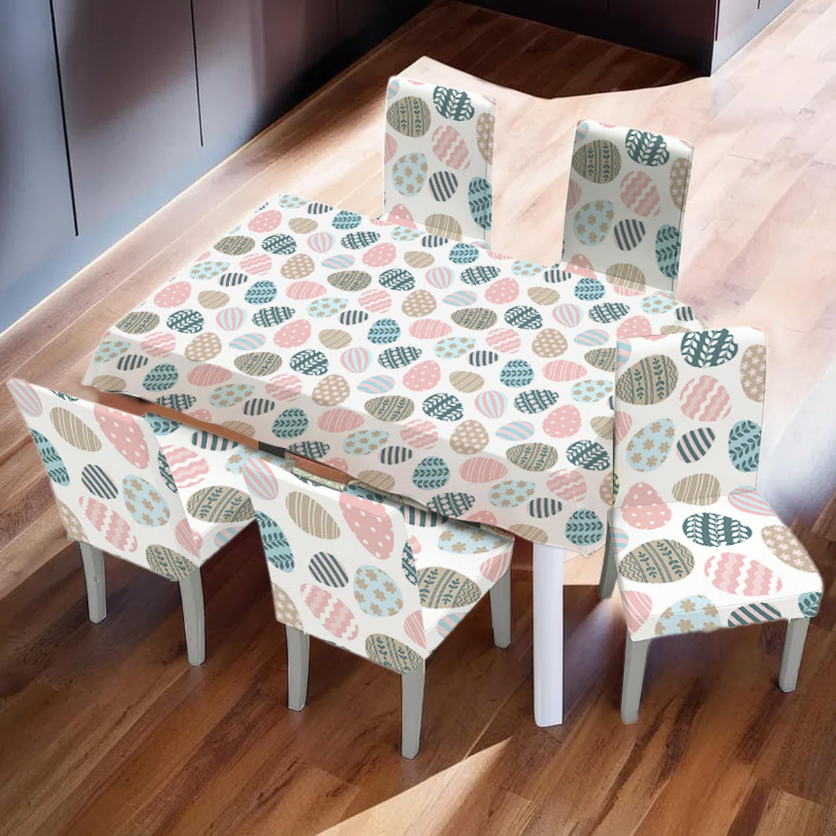 UMAI Dining Table Cloth | Dining Table Cover 6 Seater Cover Set | Water Proof Cloth Dust and Oil Repellent Washable | 6 Chairs 1 Table Cover| Easter Egg Pattern