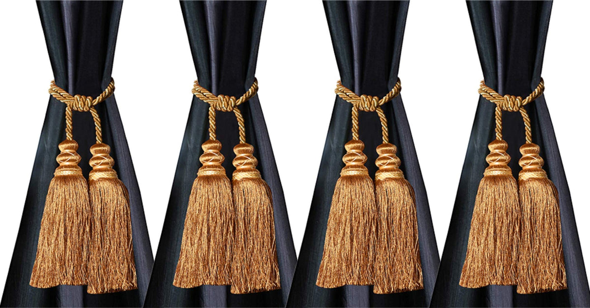 Heart Home Polyester 4 Pieces Curtain Tie Back Tassel Set (Gold) CTHH5296, Standard (CTHH05296)