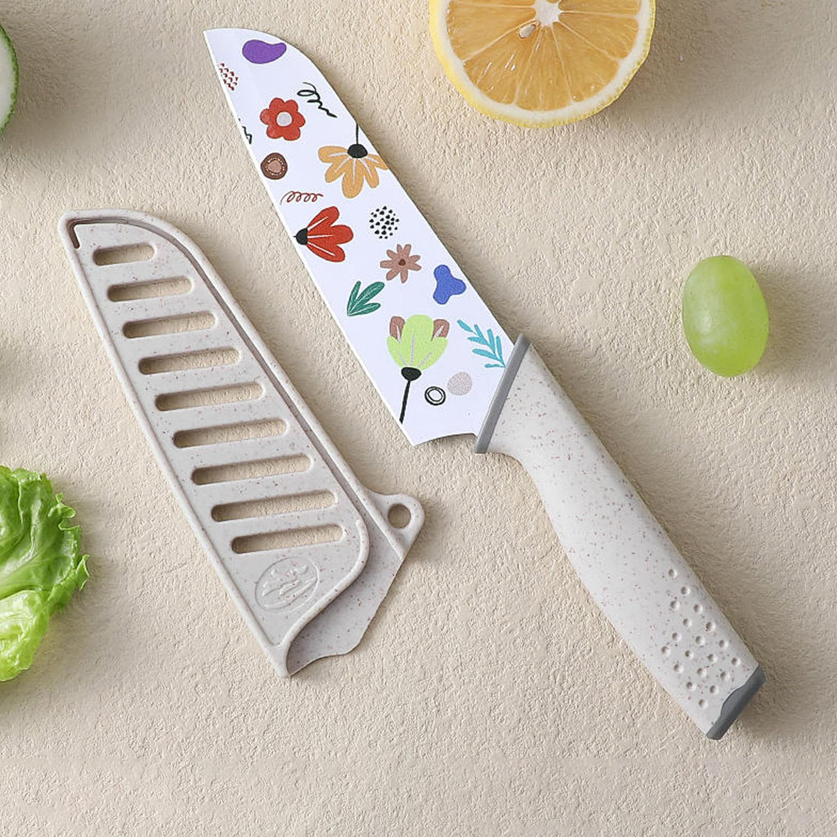 UMAI Sharp Knife for Kitchen (5 Inch) Chef Knife | Chaku Knife | Printed Knife| Nife | Chopping Knife | Steel Kitchen Knife with Cover | Chopper Knife for Kitchen (White)