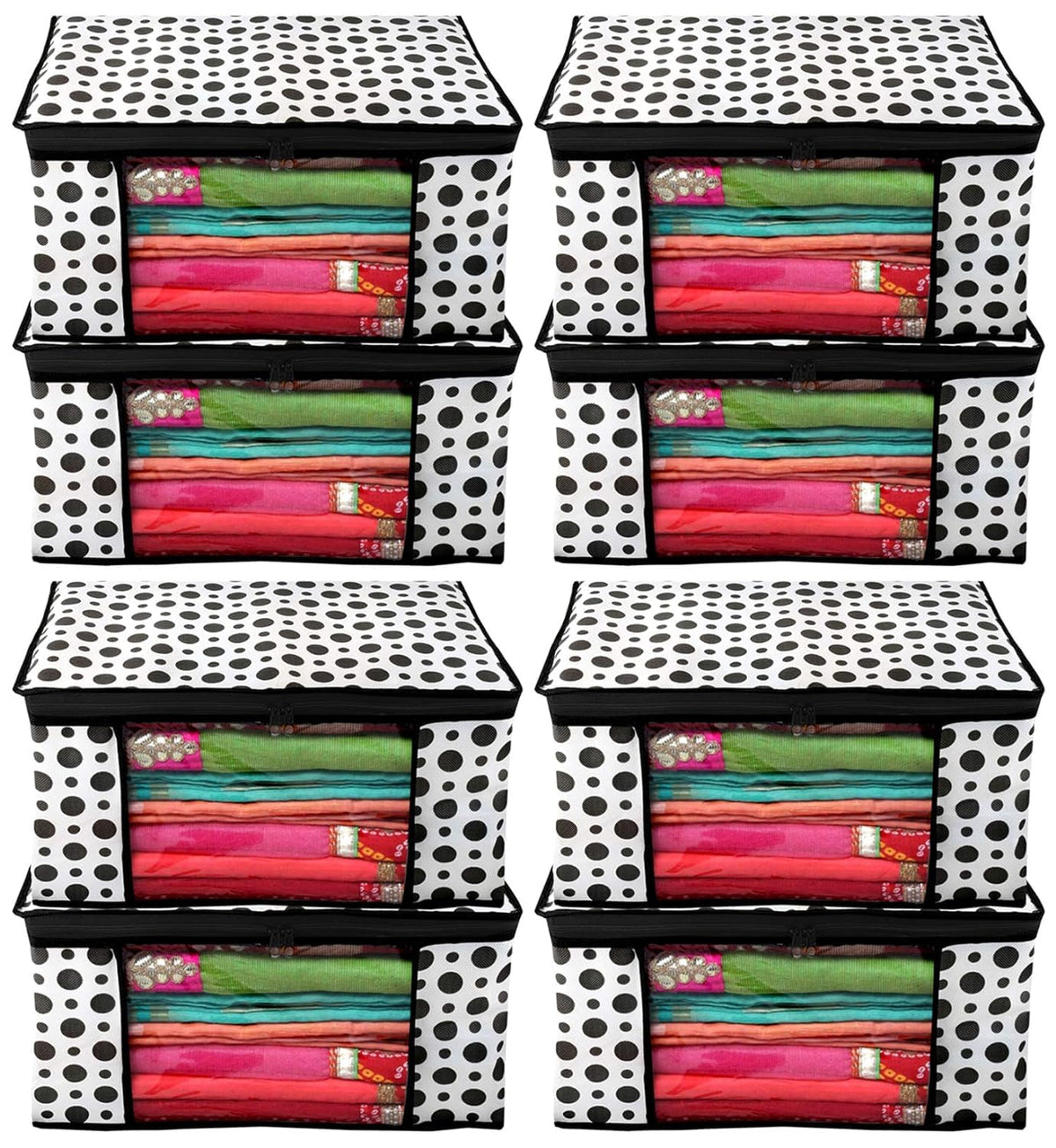 Kuber Industries Clothes Organizer For Wardrobe (Pack of 8) - Storage Organizer For Saree | Shirts | Lehenga | Salwar - Dress Organizer For Wardrobe - Saree Covers With Zip (Printed) (Black and White)