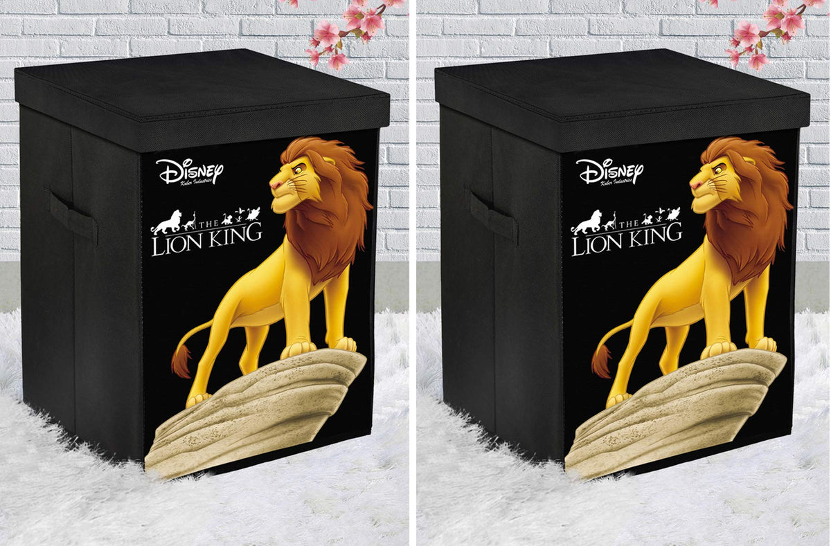 Kuber Industries Disney Lion King Print Non Woven Fabric Foldable Laundry Basket, Toy Storage Basket, Cloth Storage Basket with Lid & Handles (Set of 2, Black)