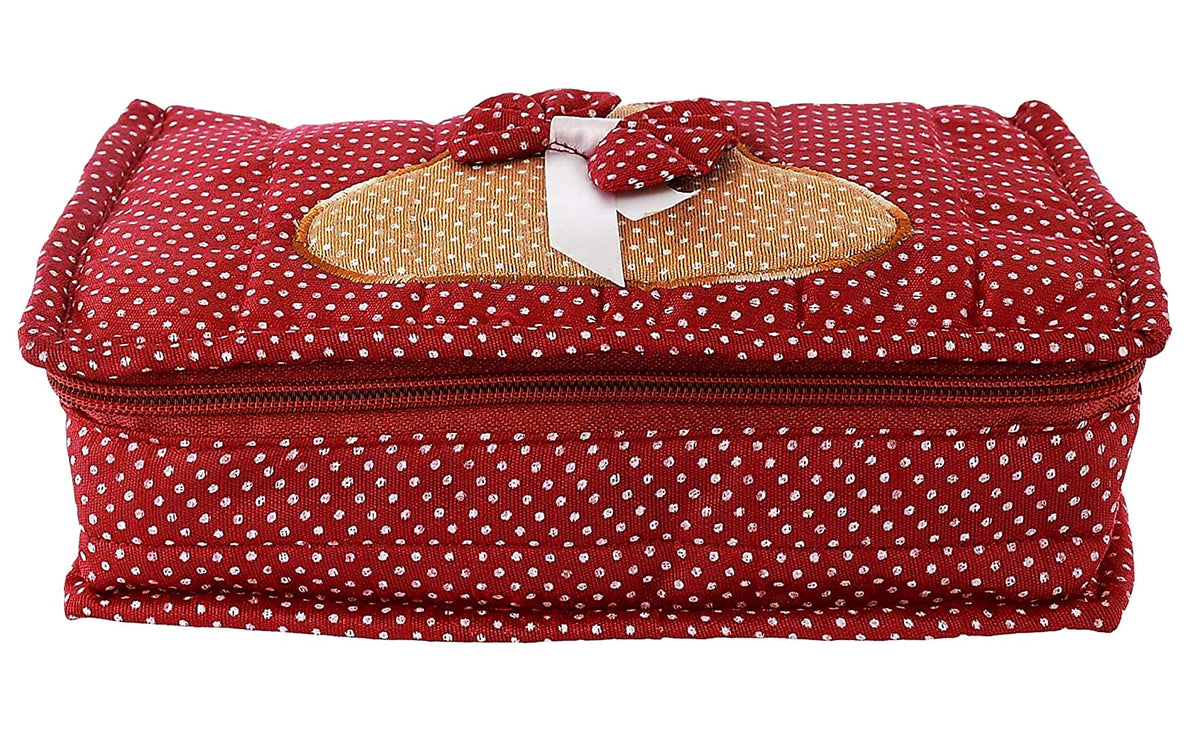 Kuber Industries Cotton Dot Printed Portable Jewellery Organizer with 6 Pockets -HS_38_KUBMART21229 (Maroon)