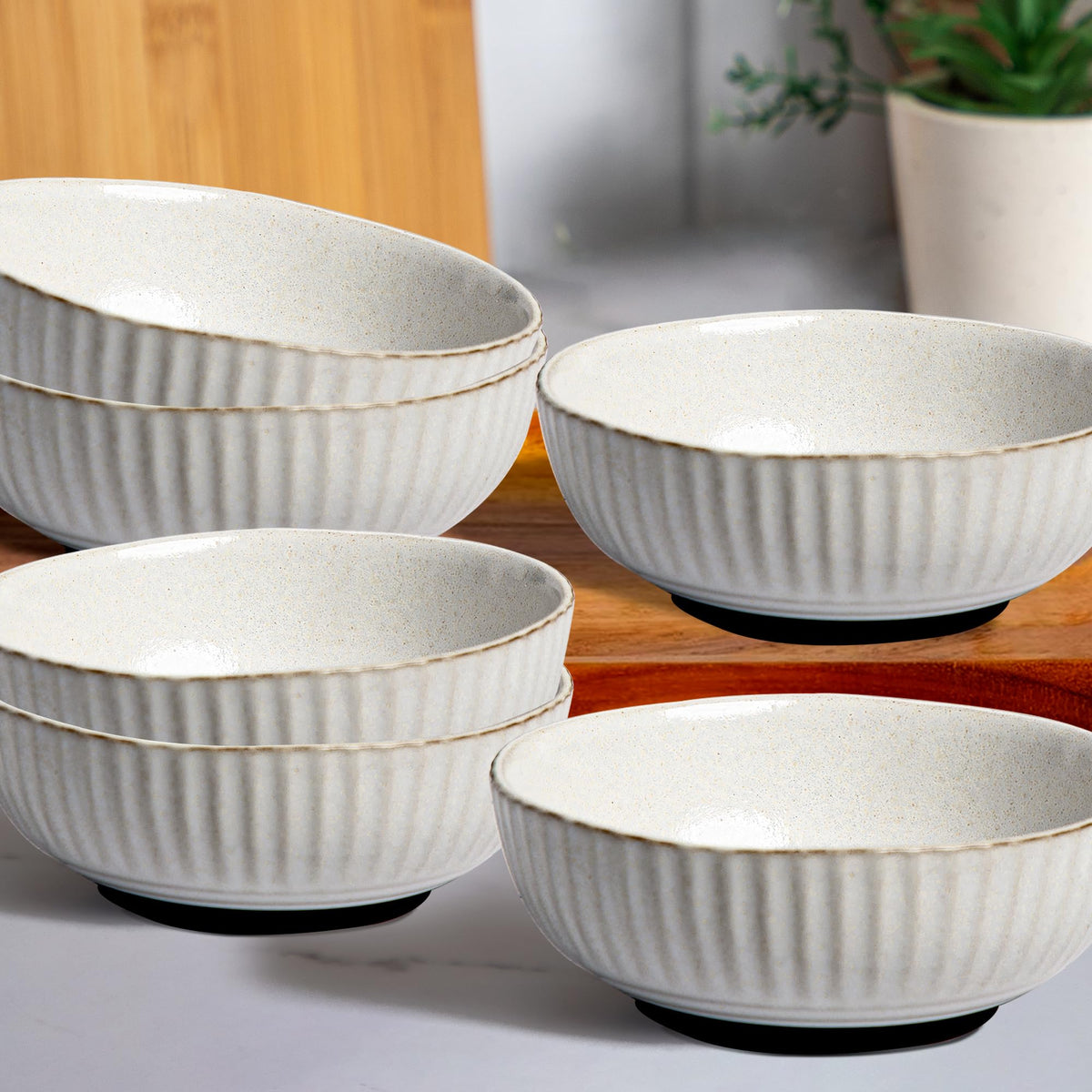 Anko 6" Sable Stoneware Bowls - Set of 6 | Lightweight Daily Use Premium Crockery for Dining Table Ideal for Serving Soup, Salad, Dessert | Designer Bowls for Home, Kitchen, Restaurant | Beige/Grey