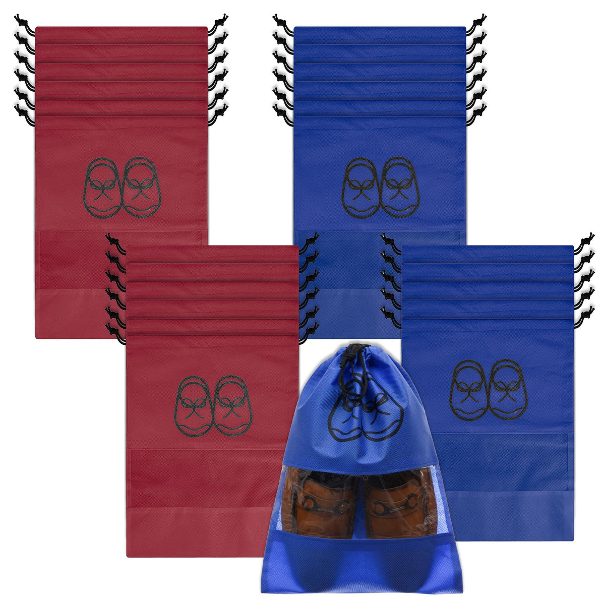 Kuber Industries Shoe Cover | Travel Shoe Storage Bags | Non-Woven Storage Bag | Shoe Cover with Drawstring | Shoe Organizer with Clear window | Pack of 24 | Multi