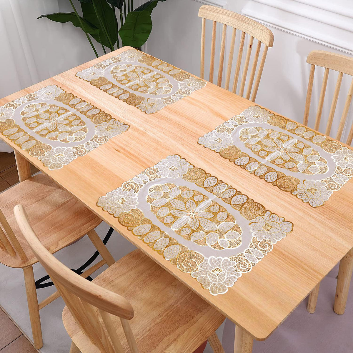 Kuber Industries Placemat | Placemats for Dining Room | Designer Table Mat Set | Placemats for Kitchen | Side Placemats | Table Placemat Set | Medium | 4 Piece Set | 14x20 | Golden