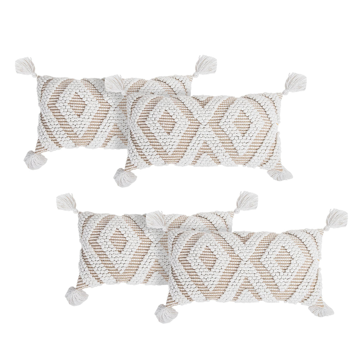 Anko Cushion Cover Set of 4 | Polyester & Cotton Rectangular | Throw Tufted Cushion Covers | Cushion Cover Set for Your Sofa, Living Room (Without Filler) | Beige Cushion Covers | 21 x 12 Inches