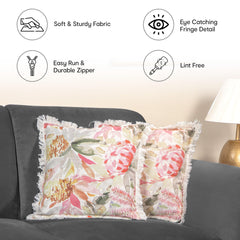Anko Australia Polyester & Linen Printed Square Cushion Cover Set of 4 | Textured Cushion Covers with Fringe for Sofa & Bed (Without Filler) | 43 Cm (L) x 43 Cm (W) Each (4 Pc)