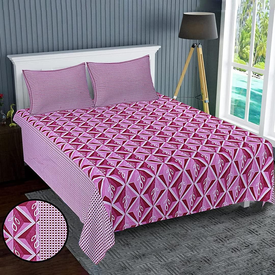 Kuber Industries Double Bedsheet|Cotton 120 TC Luxury Printed Soft & Lightweight Bedsheet with 2 Pillow Covers (Pink & White) (Pack of 6)