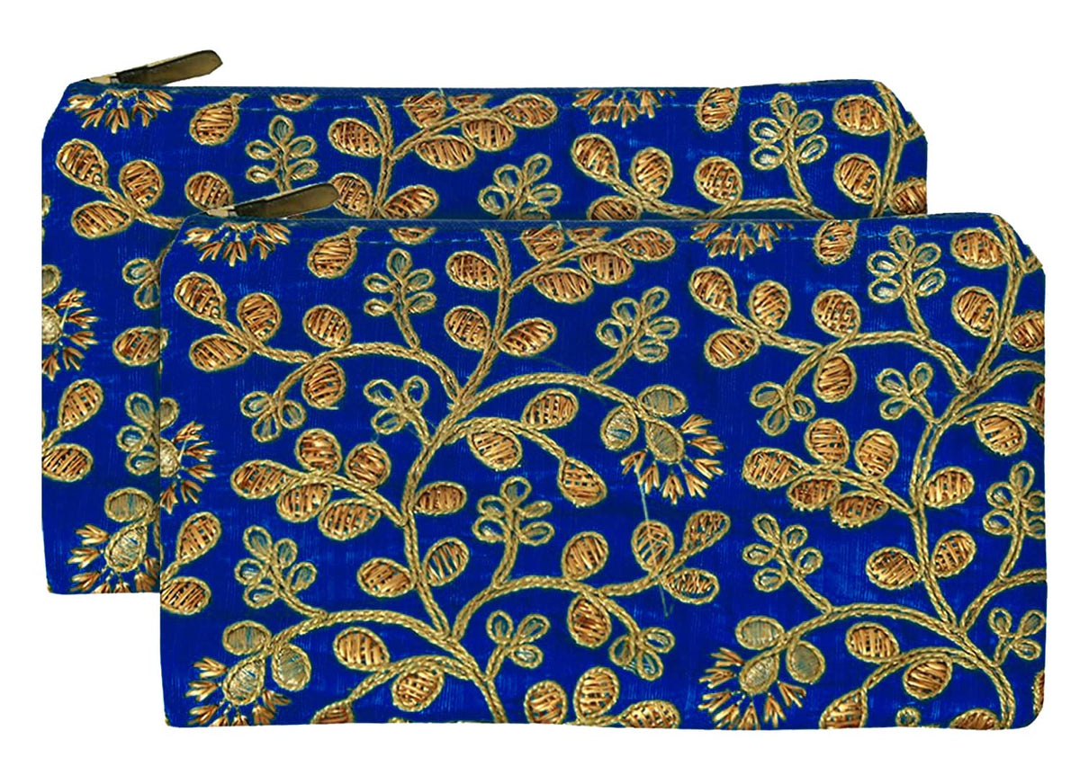 Kuber Industries Embroidery Women Hand Purse Wallet for Party, Wedding, Dating- Pack of 2 (Blue) (HS39KUBMART022034)