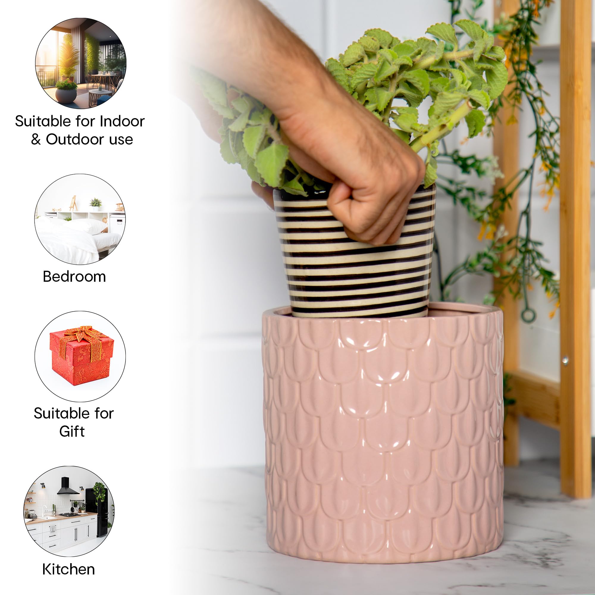 Anko Pink Scalloped Pot - Stylish garden planter