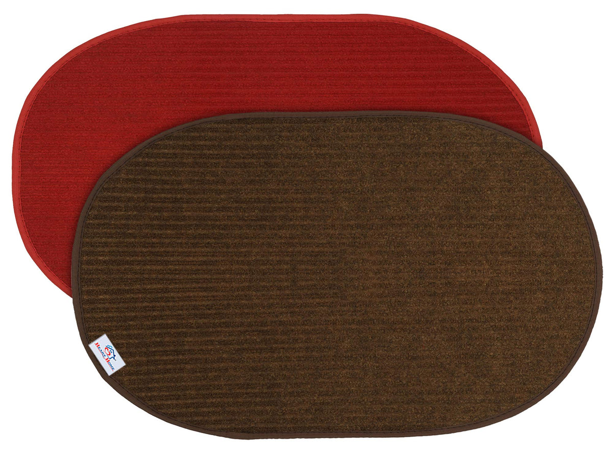 Heart Home Oval Shape Durable Microfiber Door Mat, Heavy Duty Doormat (Set of 2, 14'' x 23'', Red & Brown)-HEART12105