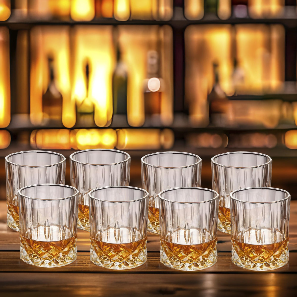 The Better Home Whiskey Glasses Set of 8 (300ml Each) | Lead Free Neat Whiskey Glass | Heavy Bottom Drinking Glass | Crystal Glass for Bar Home | Glass for Drinks | Cocktail Glasses | Highball Glass