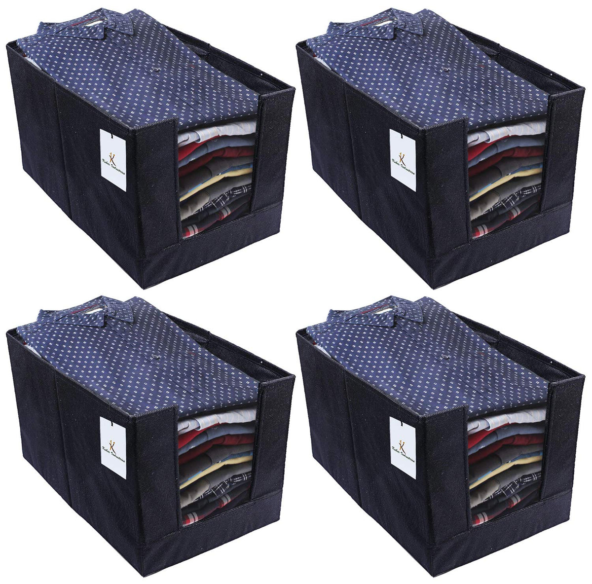 Kuber Industries 4 Piece Non Woven Shirt Stacker Wardrobe Organizer Set, Black-CTLTC31833