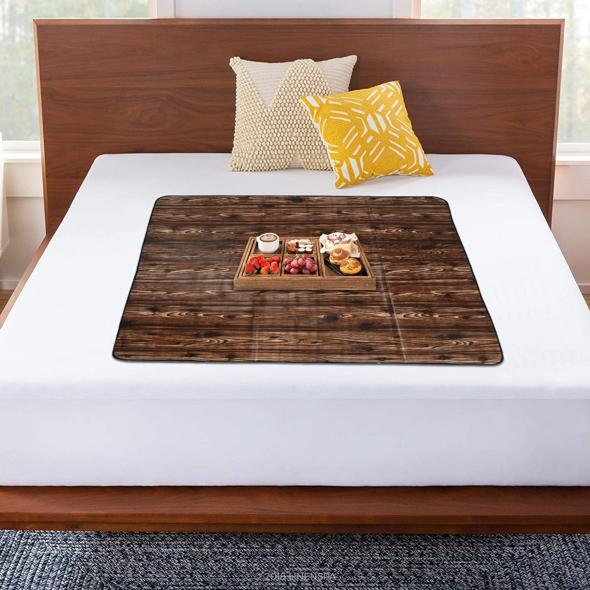 Kuber Industries PVC Wooden Print Both Sided Bed Server Food Mat, Bedsheet Protector For Home 36"x36" (Dark Brown) 54KM4342