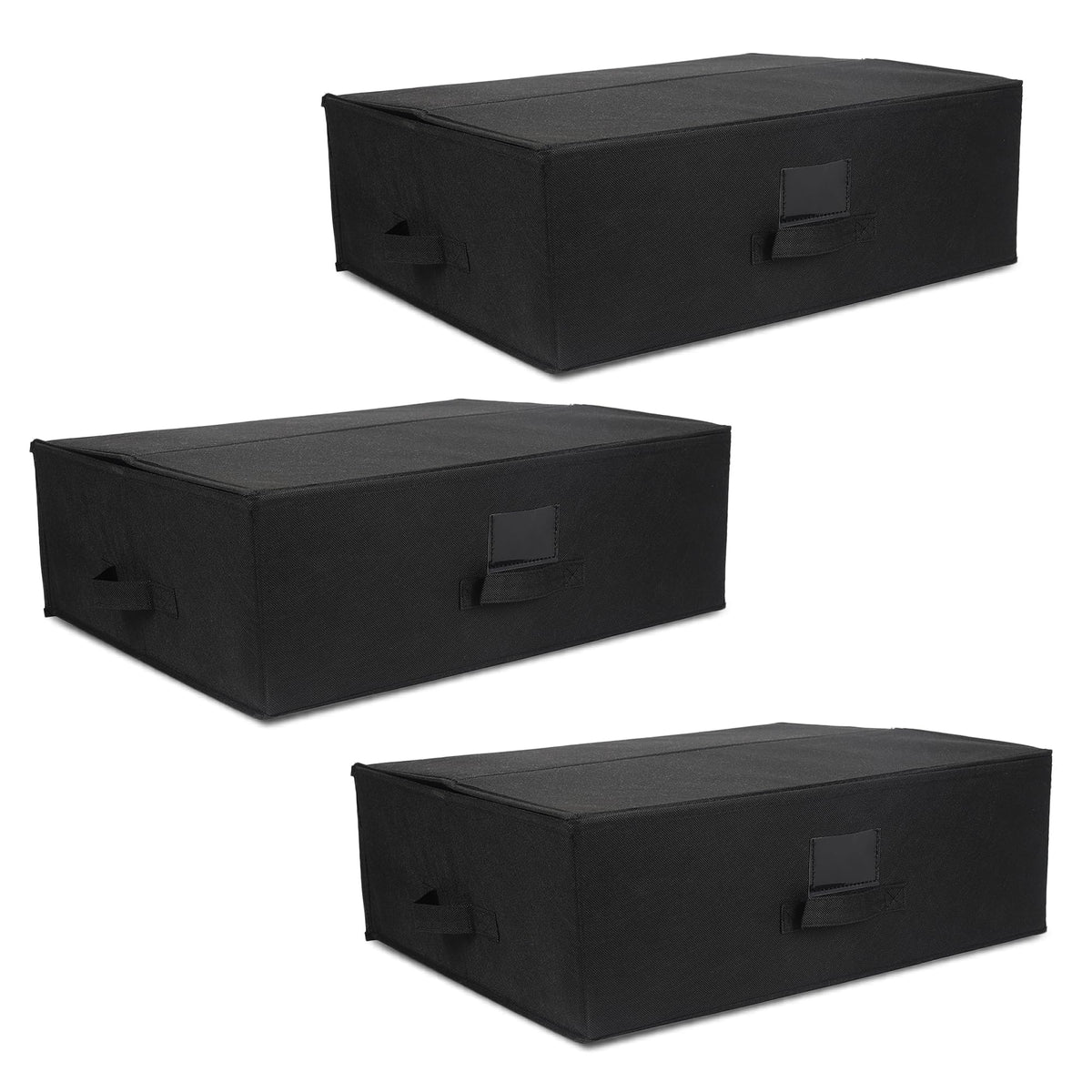 Anko Premium Foldable Storage Box for Sarees, Shirts | Set of 3 | Sturdy, Durable Fabric with Handles | Wide Collapsible Organizer for Home, Office, Bedroom | Black | 21x17x7 inches