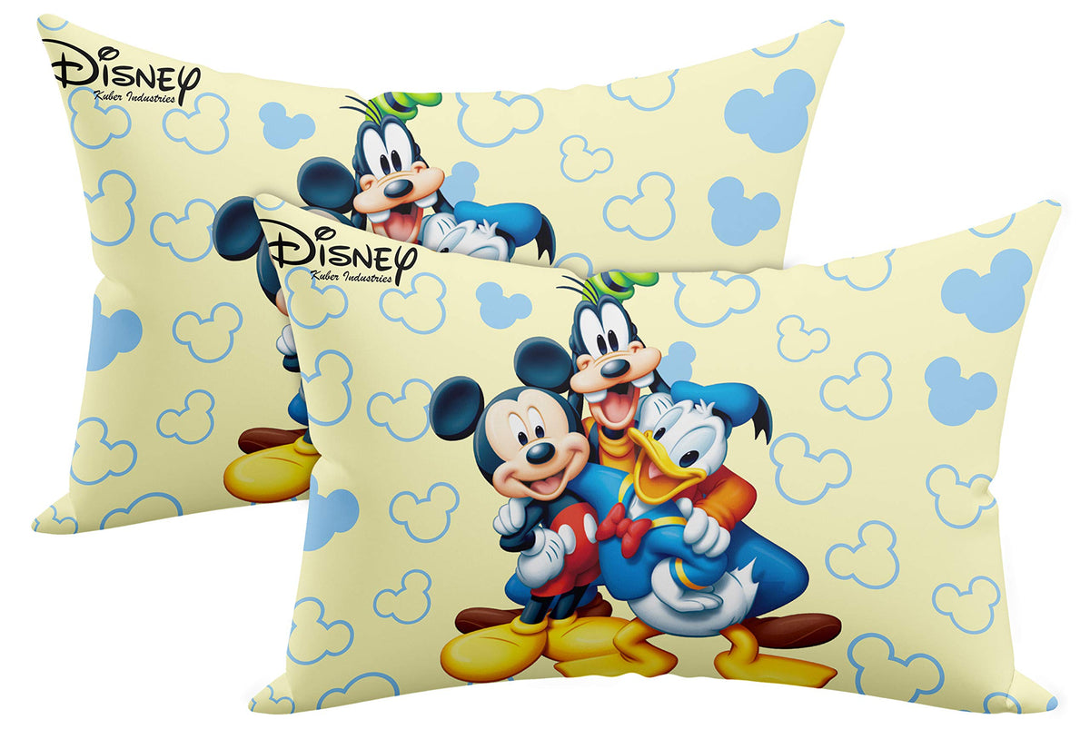 Kuber Industries Soft Throw Inserts with Microfiber Filled, Full Back & Lumbar Support Decorative Pillow with Disney Printed Cover for Sofa Bed Couch & Chairs,16"x24"(Cream)-Pack of 2-KUBMART15944