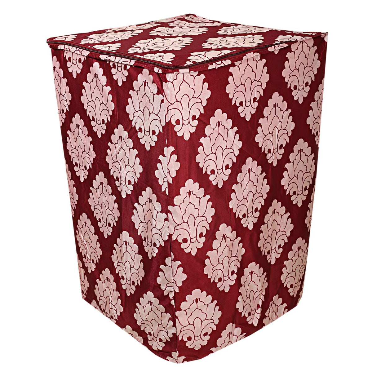 Kuber Industries Floral Design Cotton Top Load Fully Automatic Washing Machine Cover - Maroon, Standard (CTKTC01097)