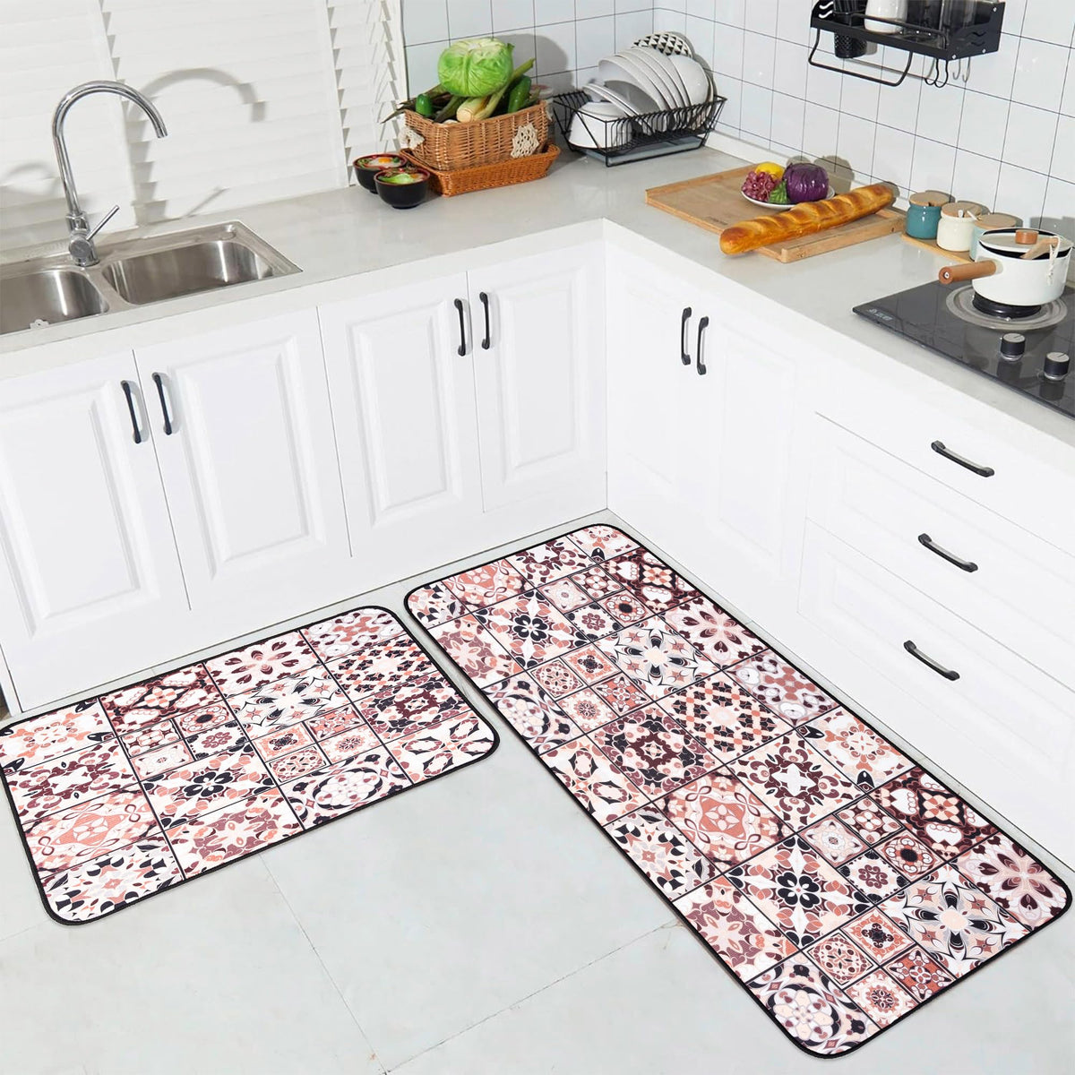 Urbane Home 2 Pcs Kitchen Mat | Anti-Slip & Absorbent Kitchen Rug Mat | Door Mat & Kitchen Runner Set | Non Woven Floor Mat for Home, Kitchen, Living Room | HY0102 | Brown