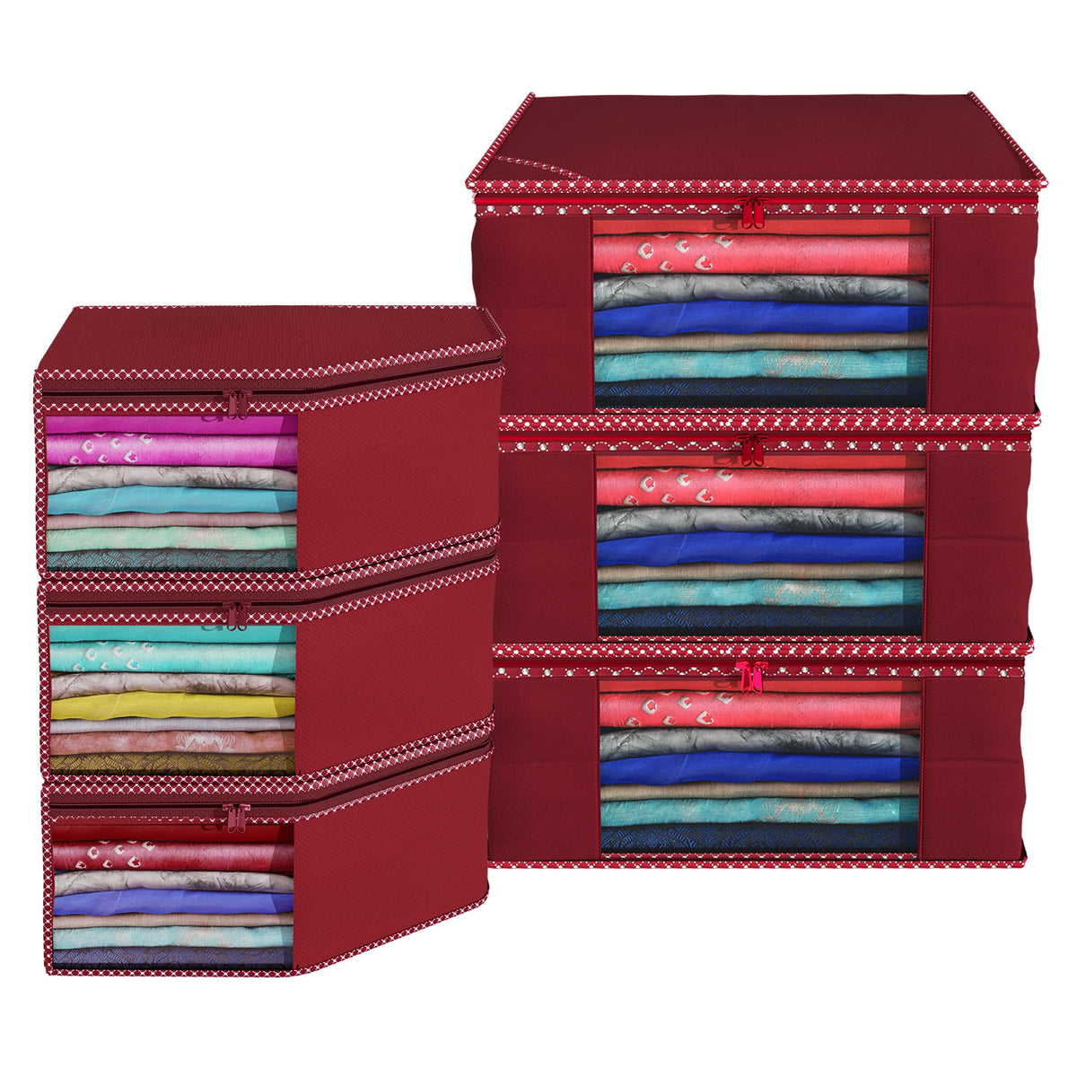 Kuber Industries Clothes Organizer For Wardrobe (Pack of 6) - Storage Organizer For Saree | Shirts | Salwar Kameez | Lehenga | Clothes - Dress Organizer For Wardrobe - Saree Covers With Zip (Maroon)