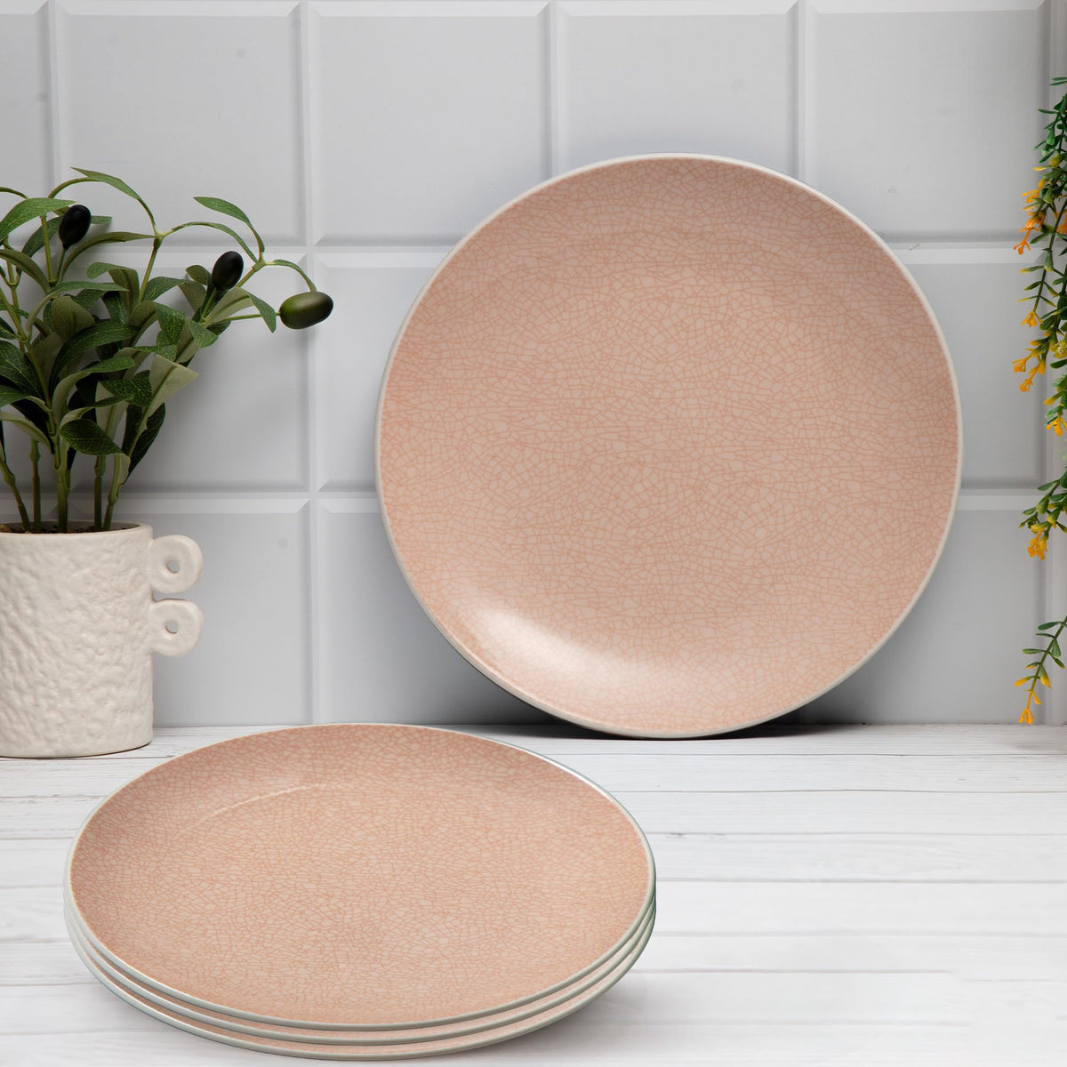 Anko Bella Porcelain Side Plates - Set of 4 | Premium Crockery for Dining Table Ideal for Serving Starters, Salad, Dessert | Designer Quarter Plates for Home, Kitchen, Restaurant | 7.5", Soft Pink