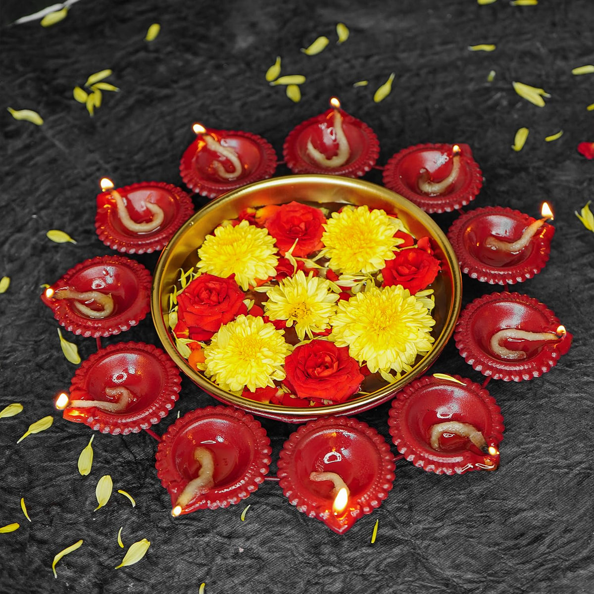 Ekhasa Urli Bowl for Home Decor & Table Decoration | Floating Flowers, Tealight Candles Water Bowl for Diwali Pooja and Other Festivals | Gift for House Warming Ceremony | Decoration Bowl with Diyas