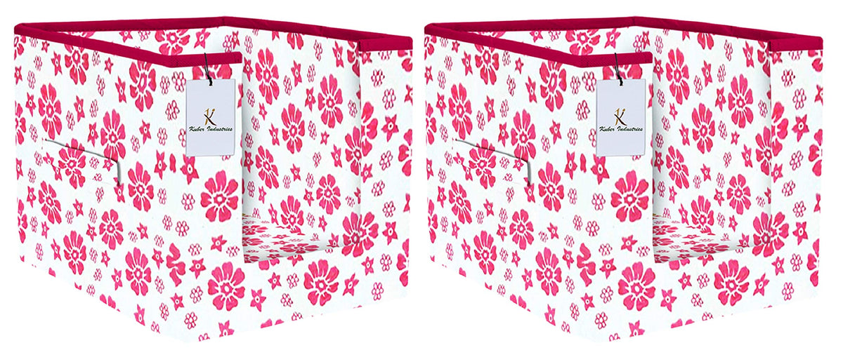 Kuber Industries Flower Printed 2 Piece Non Woven Shirt Stacker Wardrobe Organizer Set, (Pink) - CTKTC34990