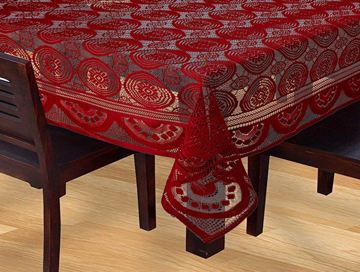 Kuber Industries Circle Design Cotton Round 6 Seater Dining Table Cover (KUBMART02712, Maroon)(Pack of 1)