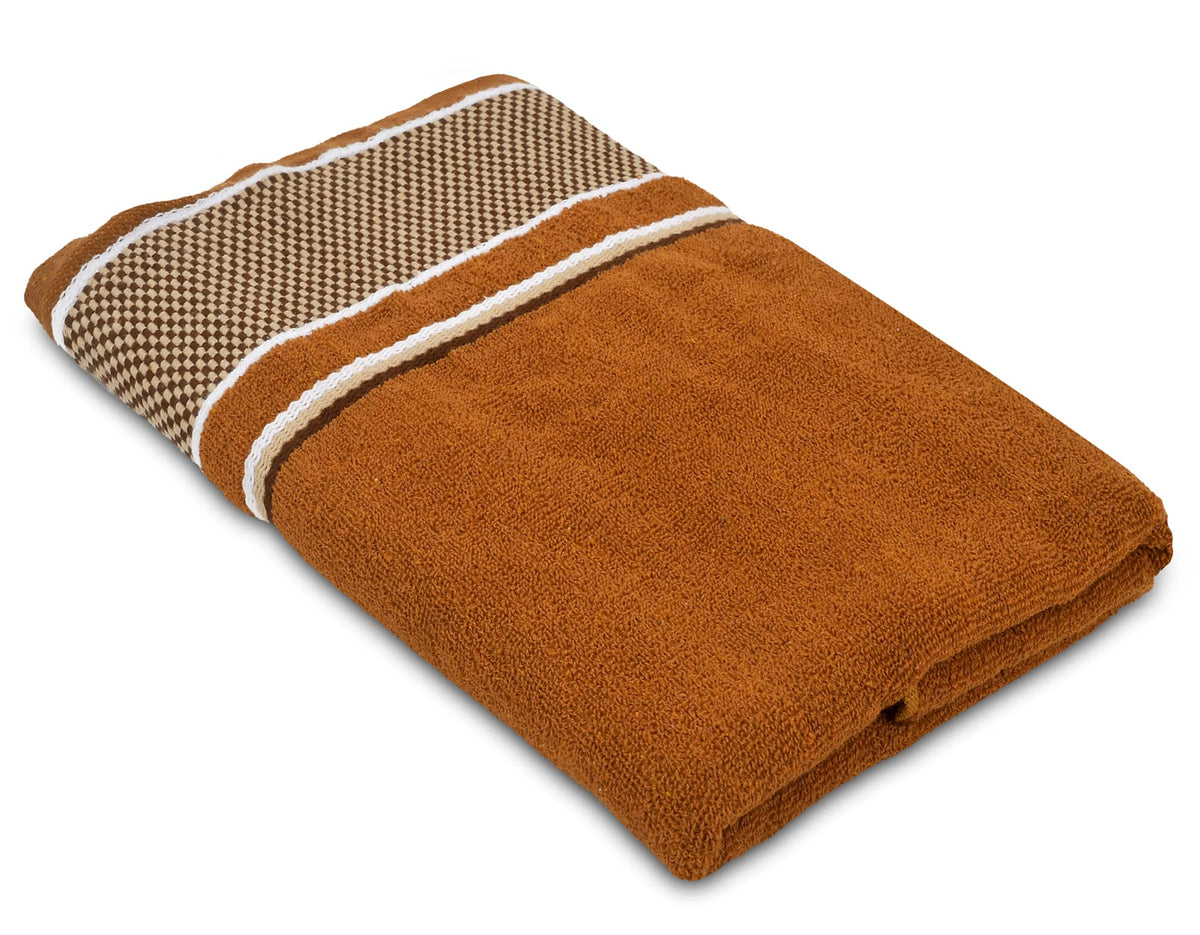 Kuber Industries Luxurious, Soft Cotton Bath Towel with Check Border, 30"x60"(Brown)