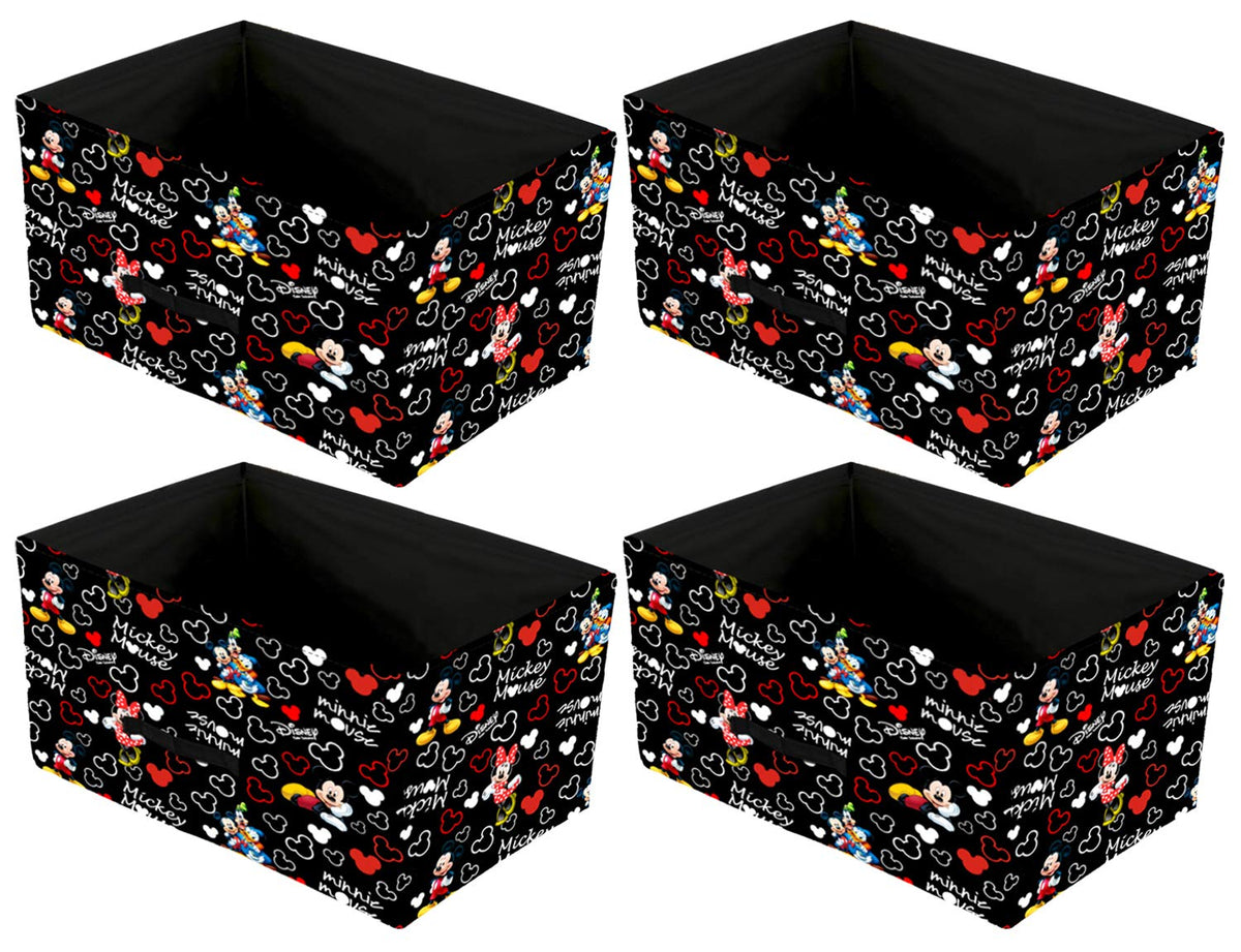 Kuber Industries Storage Box|Toy Box Storage For Kids|Foldable Storage Box| Disney Mickey Print Flodable Storage Box|Pack of 4 (Black)