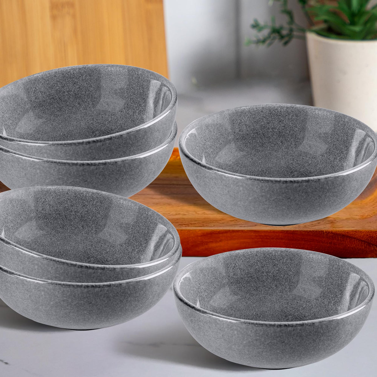 Anko 6" Glazed Stoneware Bowls - Set of 6 | Lightweight Daily Use Premium Crockery for Dining Table Ideal for Serving Soup, Salad, Dessert | Designer Bowls for Home, Kitchen, Restaurant | Grey