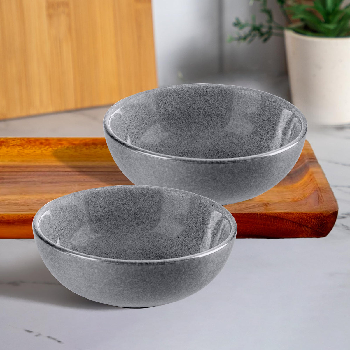 Anko 6" Grey Glazed Small Stoneware Bowl | Pack of 2 | Soup, Salad, Dessert | Unique Design | Microwave Safe, Dishwasher Safe | BPA Free