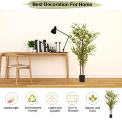 Kuber Industries Bamboo Artificial Tree | Faux Bamboo Plant with Pot | 150 CM Plant | Tall Plant for Home Decoration | Silk Plant with 7 Trunks | Plastic | Bamboo | FH-Z150 |Green