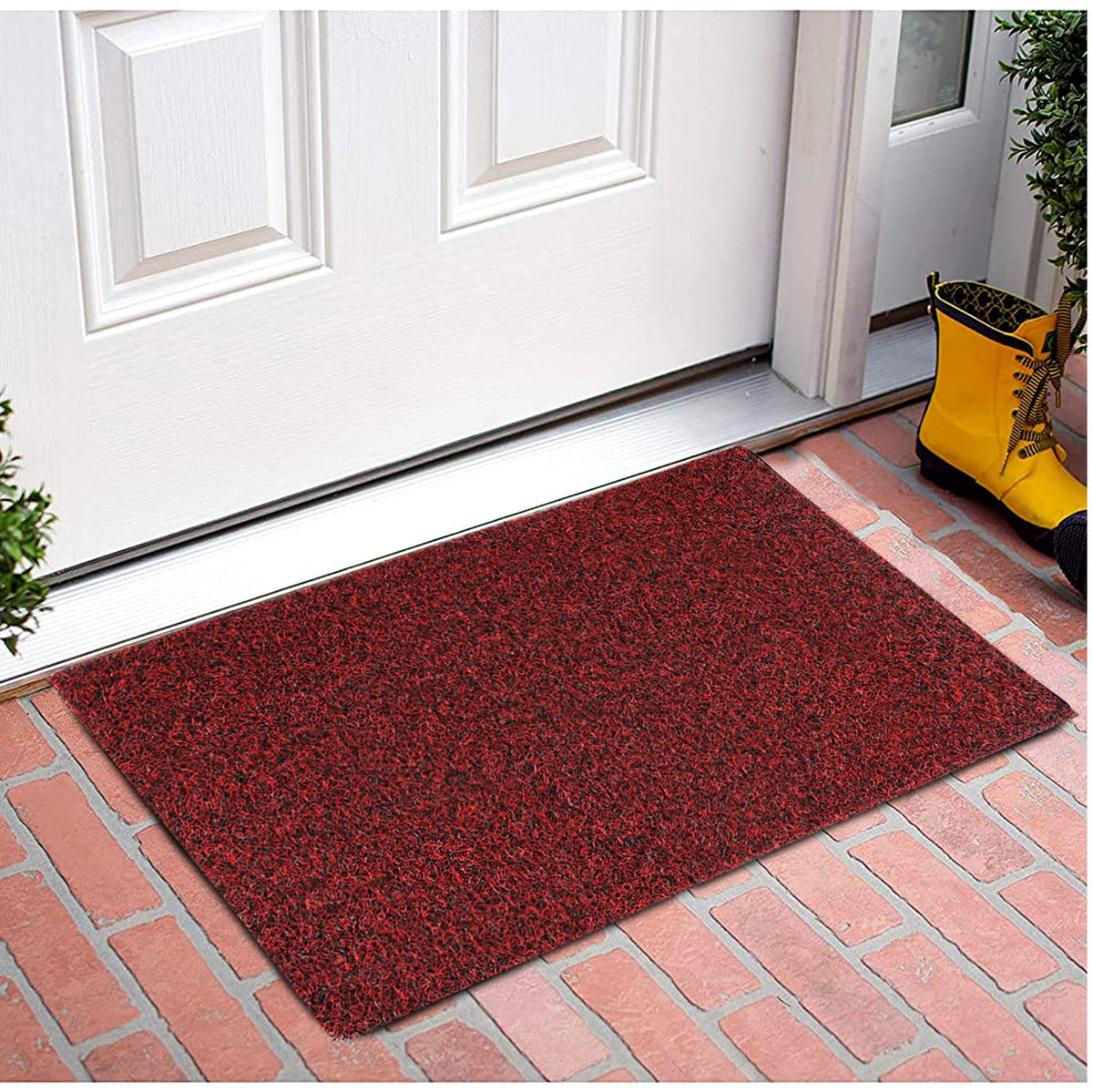 Kuber Industries Indoor Outdoor Anti-Slip Door Mat, Welcome Mat, 24"x16" (Maroon & Black)-44KM0177