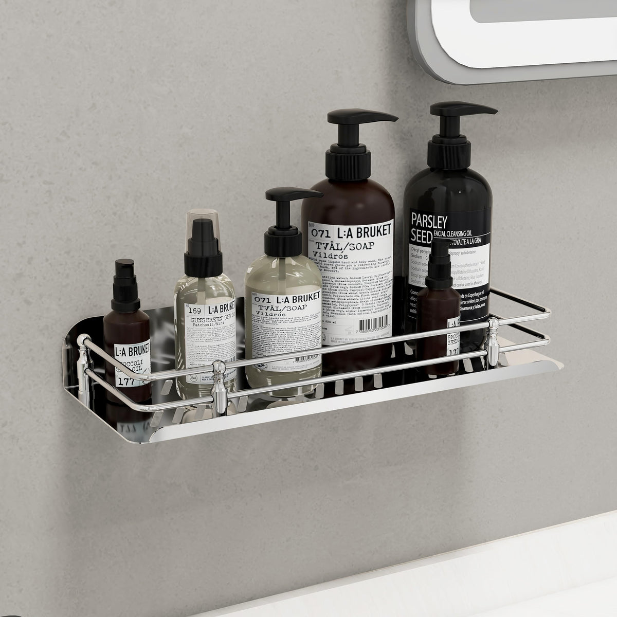 Plantex Bathroom Holder for Wall/Stainless Steel Bathroom Shelf with Railings/Bathroom Storage Organizer/Bathroom Accessories (12 inches, Chrome)