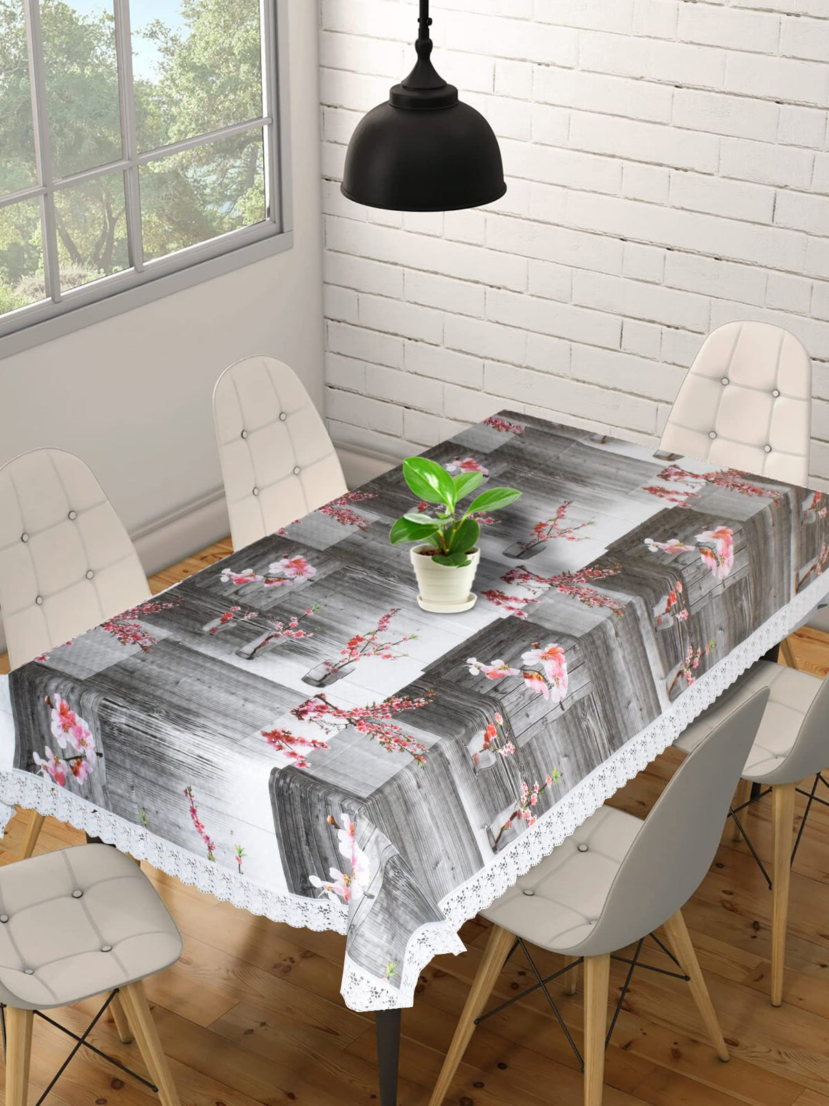 Kuber Industries Polyvinyl Chloride Flower Printed Rectangular 6 Seater Dinning Table Cover 60"X90" (Grey)-Hs43Kubmart25641, Standard