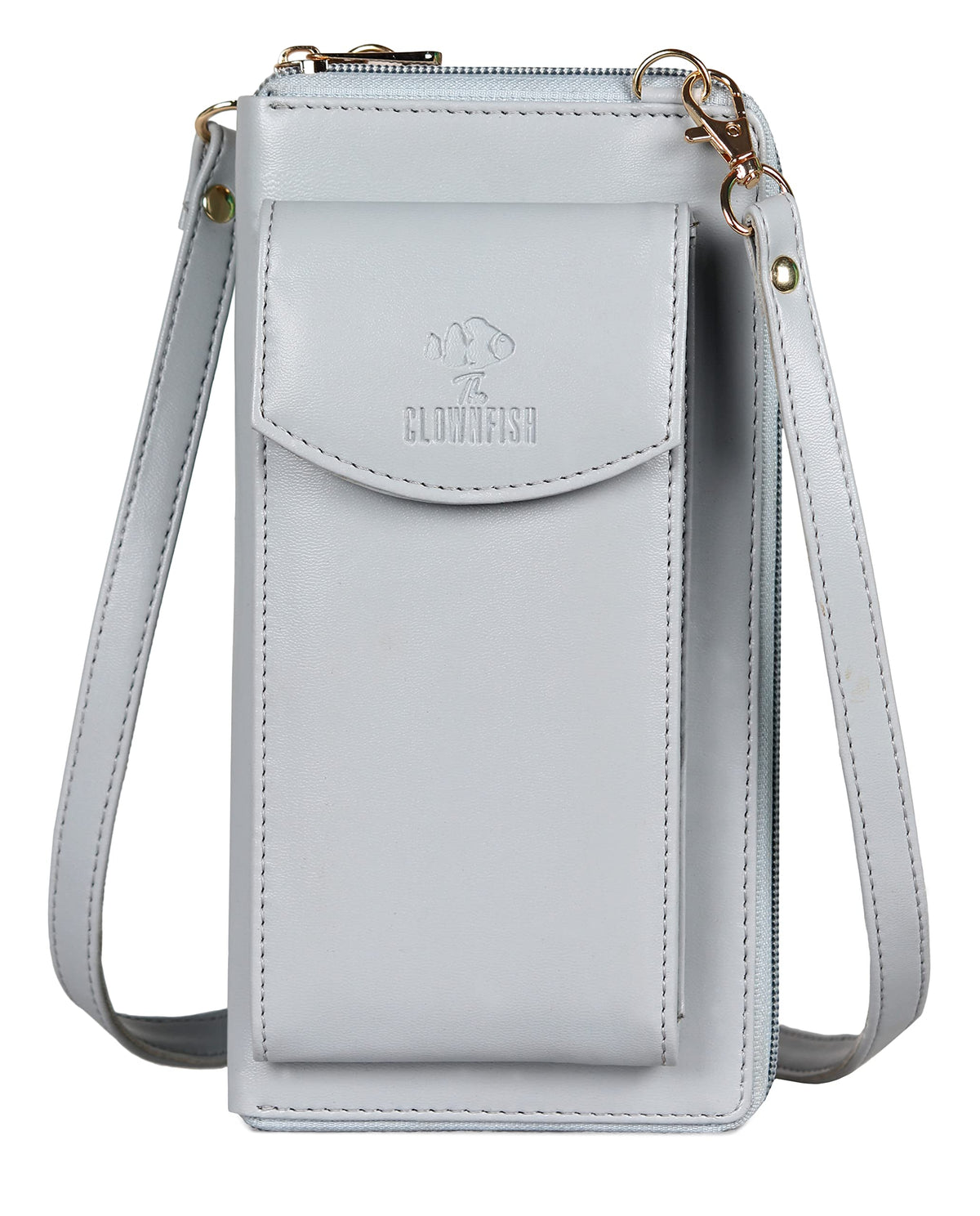 THE CLOWNFISH Siona Ladies Wallet Womens Sling Bag with Front Mobile Pocket (Light Grey)