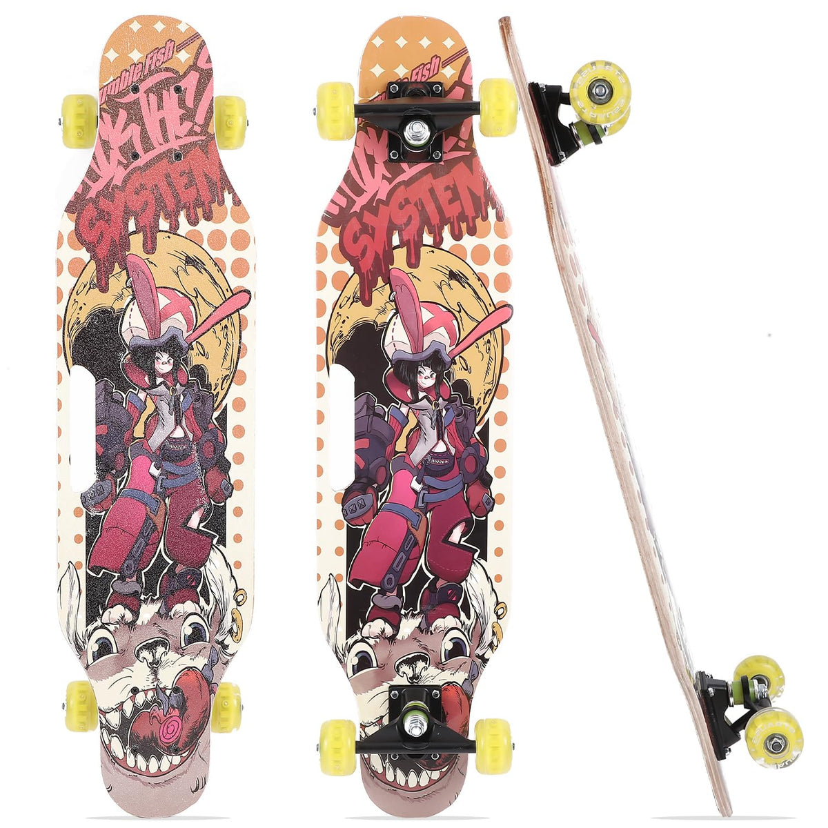 STRAUSS Spunkz Skateboard | Penny Skateboard/Casterboard/Hoverboard | Anti-Skid Board with High Precision Bearings | Wheels with Light |Ideal for All Skill Level (31.4 X 8 Inch), (Warrior)