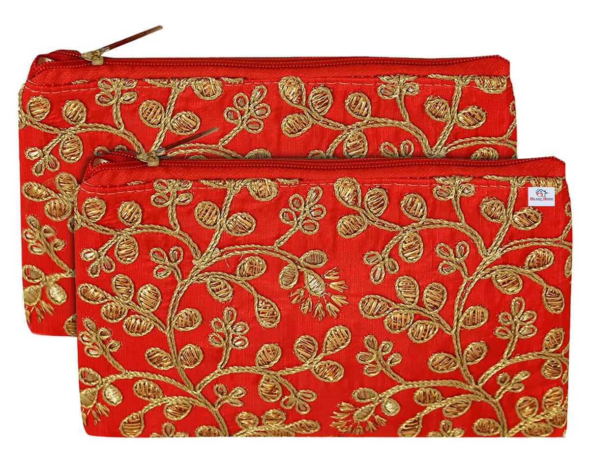 Heart Home Embroidery Women Hand Purse Wallet For Party, Wedding, Dating- Pack of 2 (Red)