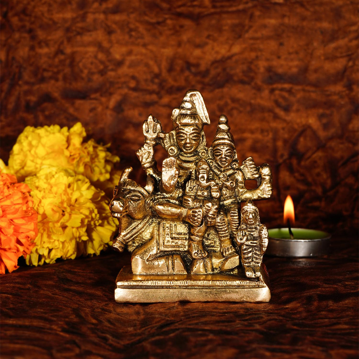 Ekhasa 100% Pure Brass Shiv Parivar Murti (8.5 cm) | Shiv Parvati Murti for Car Dashboard, Pooja Room, Home Decor & Office Desk | Shiva Parvati Idol | Mahadev Bholenath Pariwar Statue