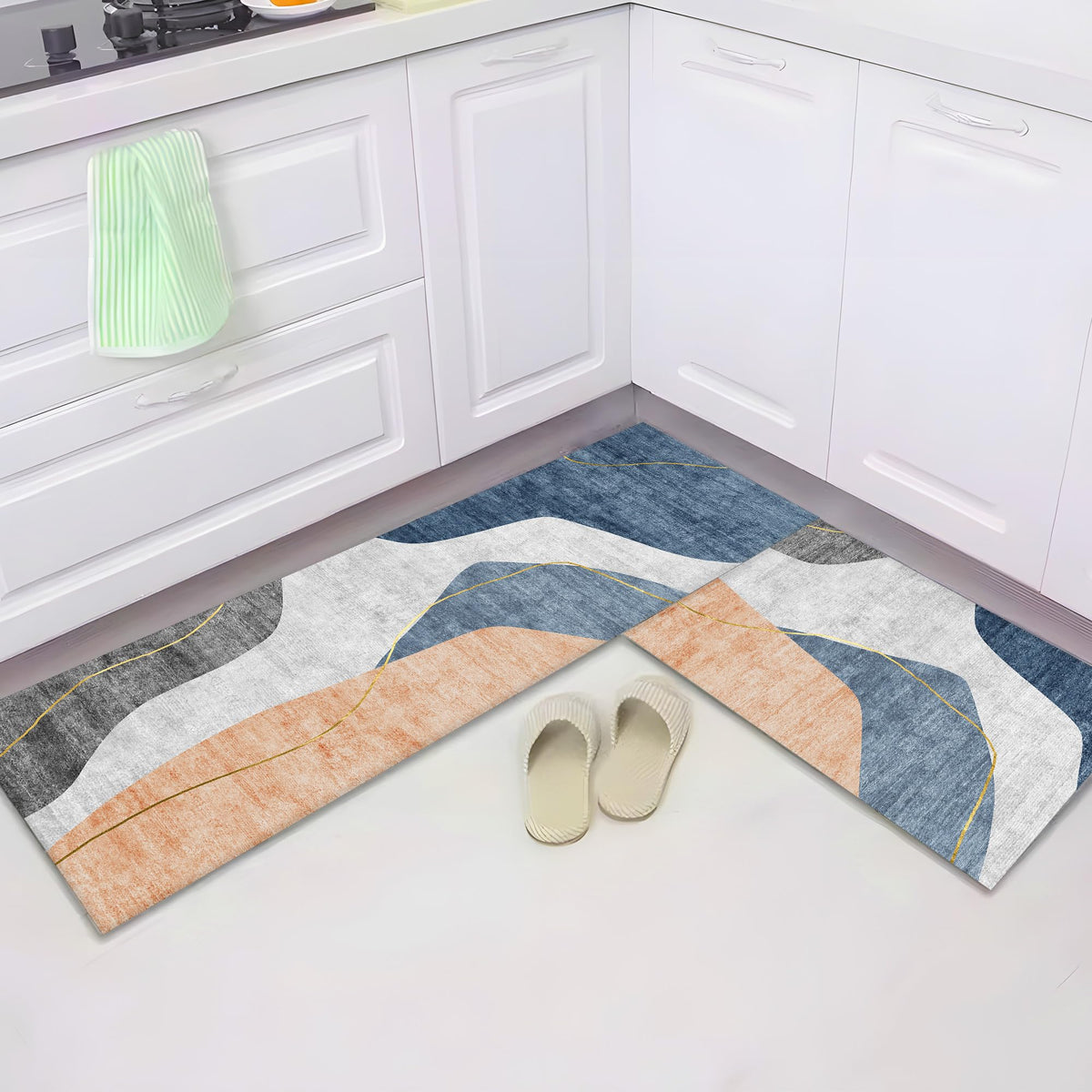 UMAI Polyester Non-Woven Felt Bathroom Mat (2Pcs - 120 * 40cm & 60 * 40cm) Bath Mat | Anti Skid Mat for Bathroom Floor | Bathroom Accessories | Bathroom Mats Water Soak | Floor Mat (Multicolour)