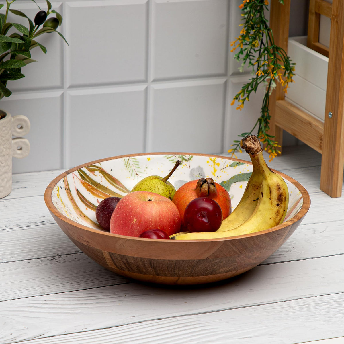 Anko 11" Large Waluwin Wooden Bowl | Designer Acacia Wood Salad Utensil with Enamel Oil Finish for Fruits, Vegetable, Snacks, Dough Making| Mixing & Serving Bowl for Kitchen, Dining, Restaurants