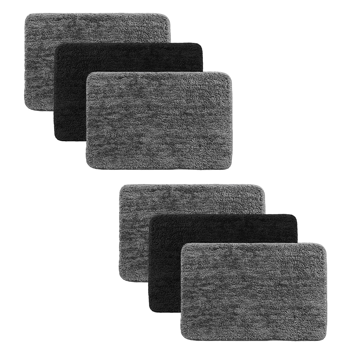 Kuber Industries Super Soft Door mat|Microfiber Anti-Slip Water Absorbant Fluffy Floor Mat|Entrance Mat for Kitchen,Bedside,Door,Living Room,60x40 cm,Set of 2|Grey Black Solid (Pack of 3)