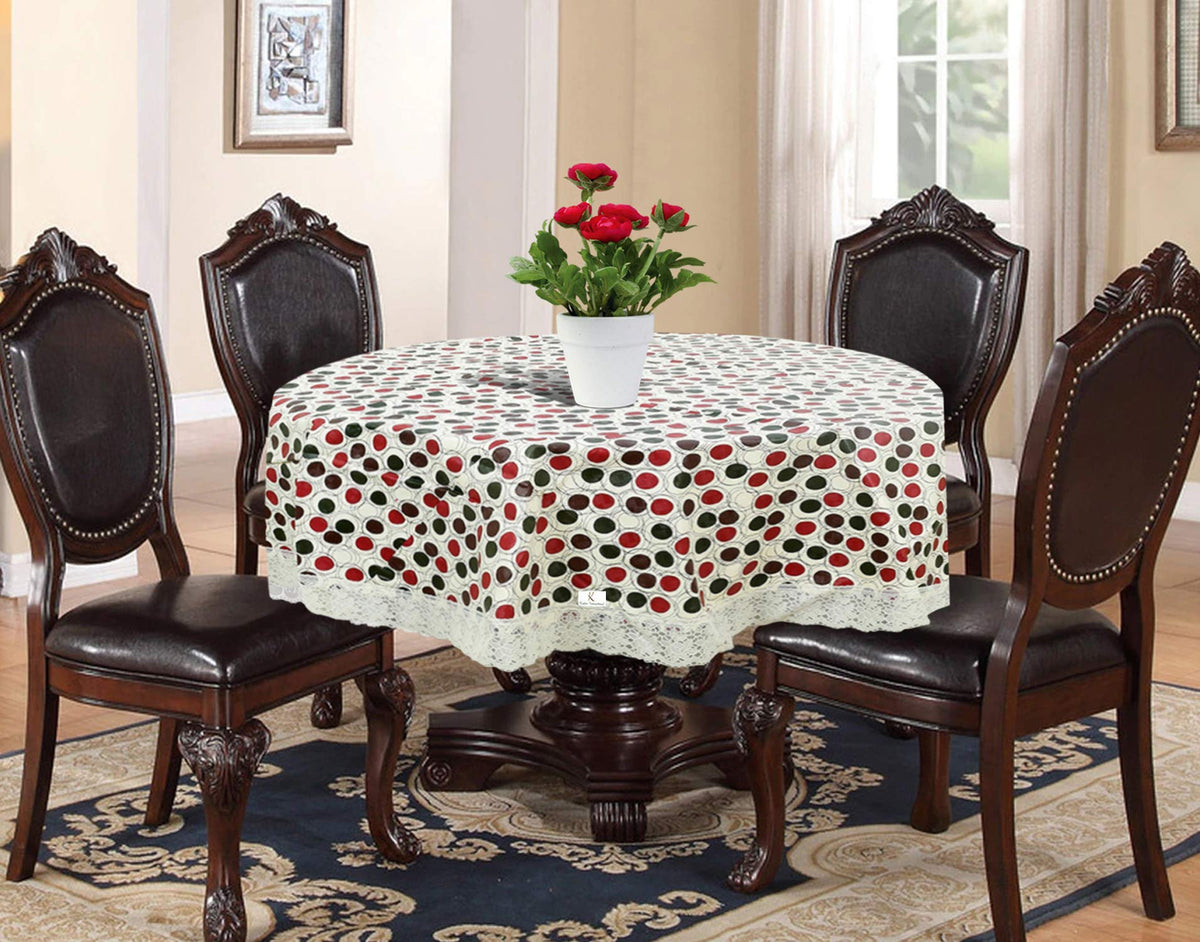 Kuber Industries Polka Dots Print Round Table Cover 60 Inch-Waterproof PVC Resistant Spillproof PVC Fabric Table Cover for Dining Room Kitchen Party (Brown)-KUBMART11815, Standard