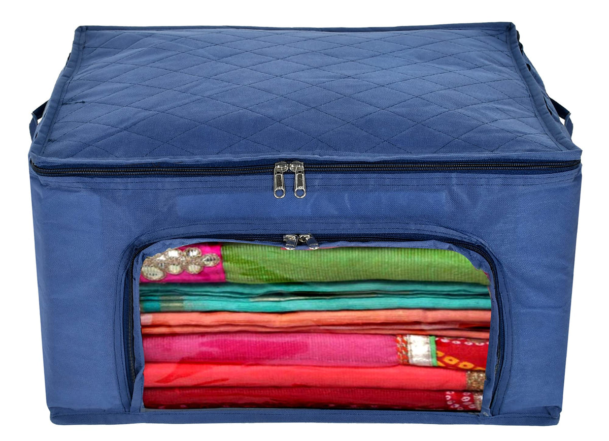 Kuber Industries Underbed Clothes Blankets Storage Bag with Zipper Tranasparent Window, 66 Litre (Navy Blue)-HS_38_KUBMART21294