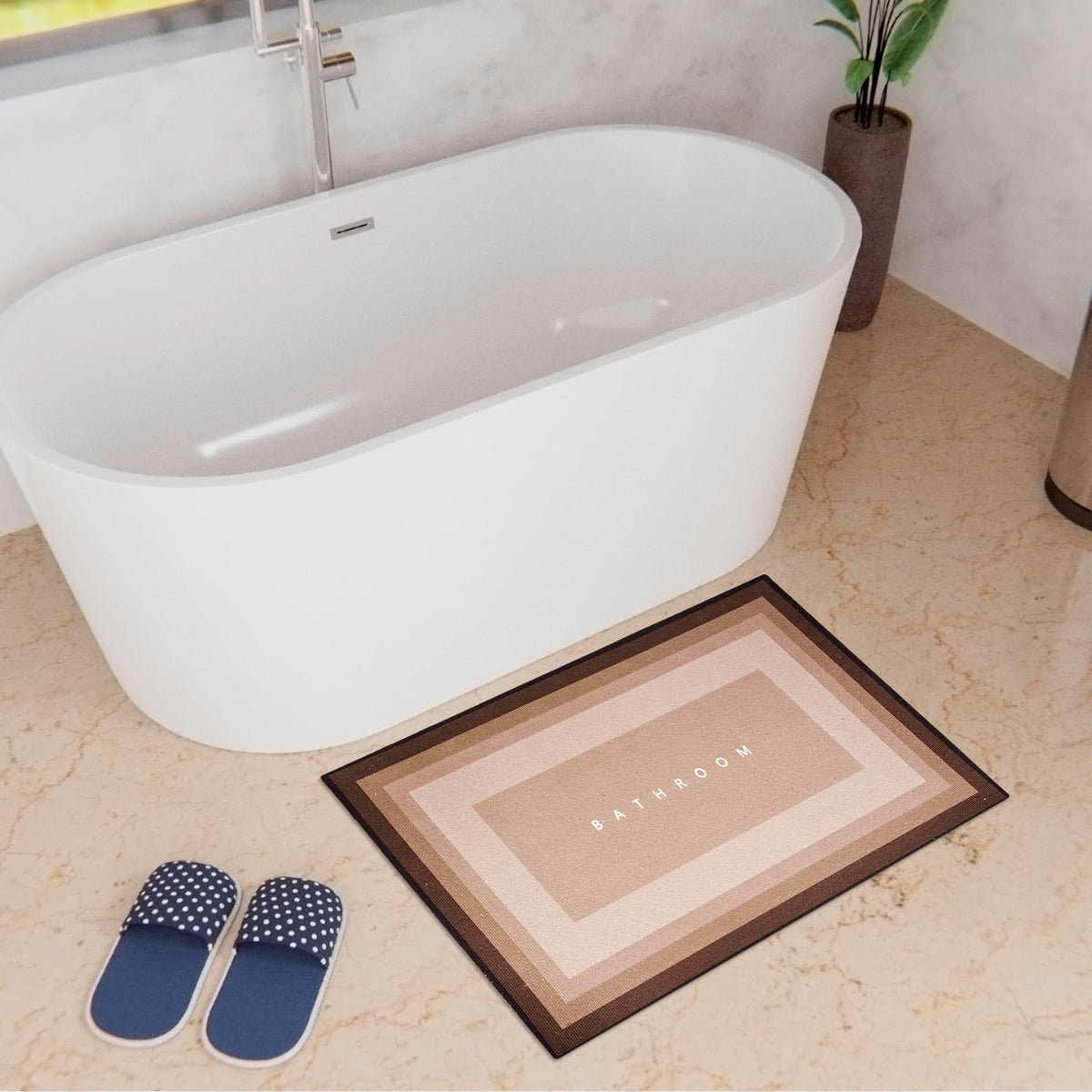 Kuber Industries Rectangular Bathroom Mat| Soft Anti Skid Bath Mat | Non Woven Floor Mat for Home | Non-Slip Mat for Shower-Bathtub | HY093 | Brown