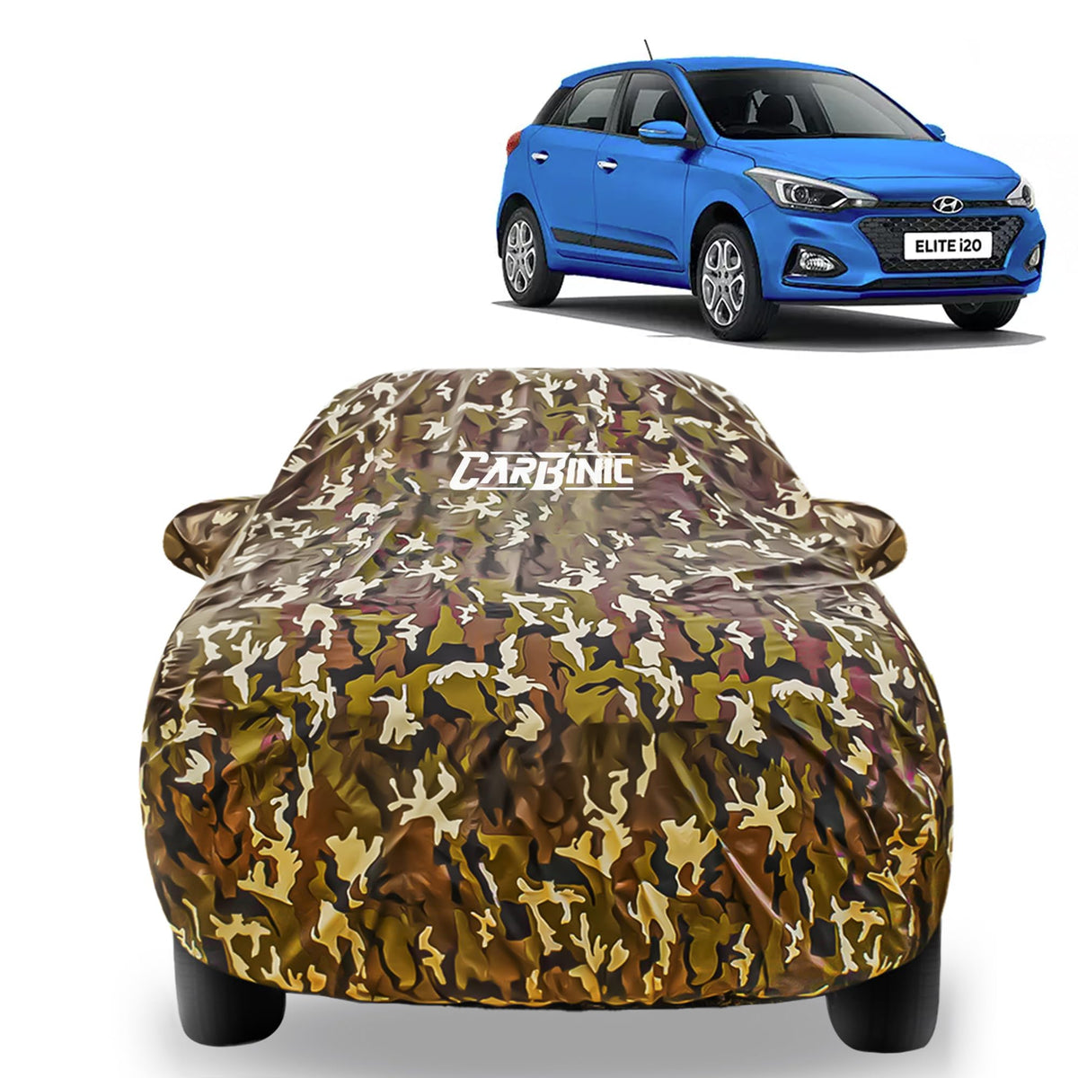 CARBINIC Waterproof Car Body Cover for Hyundai i20 2020 | Dustproof, UV Proof Car Cover | i20 Car Accessories | Mirror Pockets & Antenna Triple Stitched | Double Layered Soft Cotton Lining, Jungle