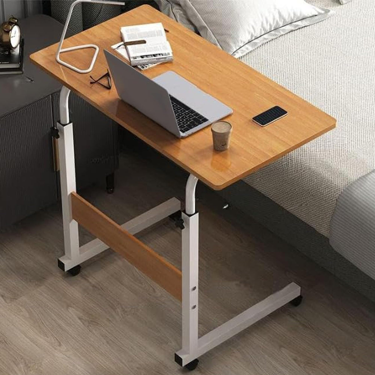 SAVYA HOME Manual Height Adjustable Study Table for Adults, Students, Kids | Portable Table, Computer Table| Office Table for Work from Home, Bed Study Table | 80 * 40 cm, Walnut,1