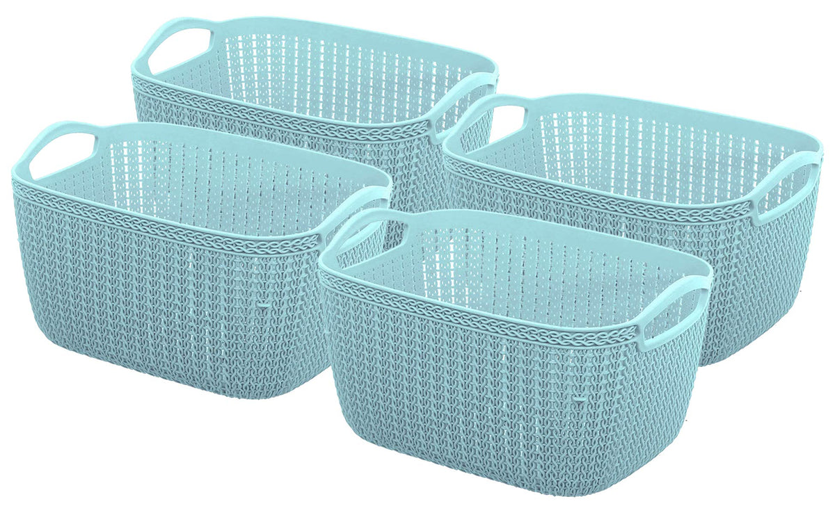 Kuber Industries Q-5 Unbreakable Plastic 4 Pieces Multipurpose Medium Size Flexible Storage Baskets/Fruit Vegetable Bathroom Stationary Home Basket with Handles (Light Blue)